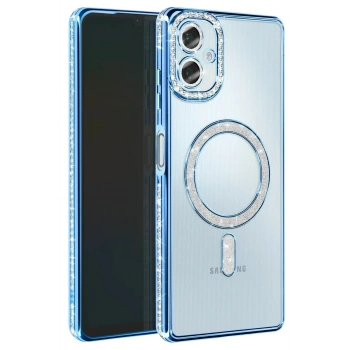 Mey İthalat®  Samsung Galaxy A06 Joke Simli Magneticsafe Kılıf - Mavi