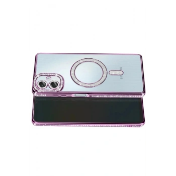 Mey İthalat®  Samsung Galaxy A07 4G Joke Simli Magneticsafe Kılıf - Derin Mor