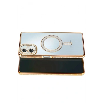 Mey İthalat®  Samsung Galaxy A07 4G Joke Simli Magneticsafe Kılıf - Gold