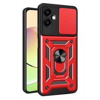Mey İthalat®  Samsung Galaxy A07 4G Pars Lens Yüzüklü Silikon - Kırmızı