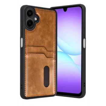 Mey İthalat®  Samsung Galaxy A07 4G Sara Kartvizitli Deri Kılıf - Taba