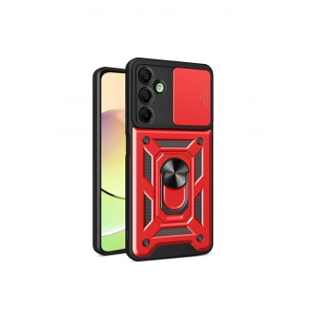 Mey İthalat®  Samsung Galaxy A16 5G Kılıf Pars Lens Yüzüklü Silikon - Kırmızı