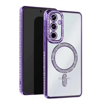 Mey İthalat®  Samsung Galaxy A17 5G Joke Simli Magneticsafe Kılıf - Derin Mor