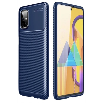 Mey İthalat®  Samsung Galaxy M51 Kılıf Auto Focus Karbon Kapak - Lacivert