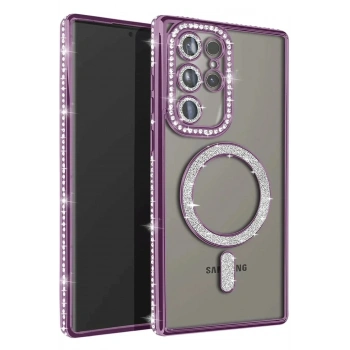 Mey İthalat®  Samsung Galaxy S23 Ultra Joke Simli Magneticsafe Kılıf - Derin Mor
