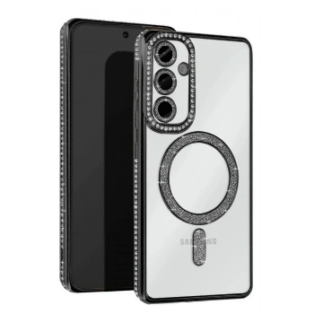 Mey İthalat®  Samsung Galaxy S24 FE Joke Simli Magneticsafe Kılıf - Siyah