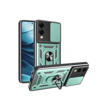 Mey İthalat®  Samsung Galaxy S25 Edge Pars Lens Yüzüklü Silikon - Yeşil