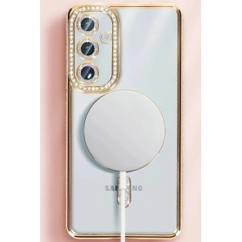 Mey İthalat®  Samsung Galaxy S25 Kılıf Joke Simli Magneticsafe Kılıf - Derin Mor