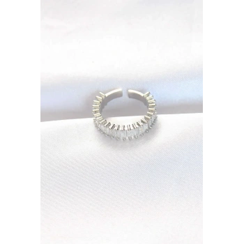 Mey İthalat® Sıralı Baget Taşlı Silver Renk Ayarlanabilir Yüzük