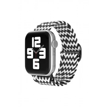 Mey İthalat®   Watch 38mm Star Kordon - Zigzag Siyah-Beyaz