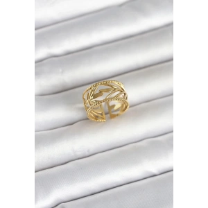 Mey İthalat® 316L Çelik Gold Renk Başak Model Kadın Yüzük