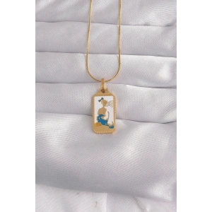 Mey İthalat® 316L Çelik Gold Renk Beyaz Mineli Kız Figür Tarot Kolye