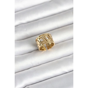 Mey İthalat® 316L Çelik Gold Renk Geometrik Model Kadın Yüzük
