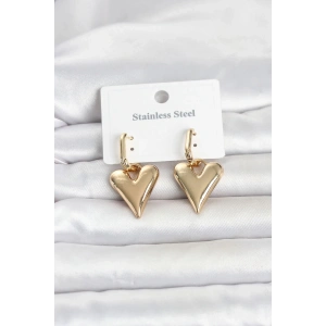 Mey İthalat® 316L Çelik Gold Renk Kalp Modelli Kadın Küpe