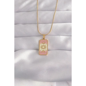 Mey İthalat® 316L Çelik Gold Renk Karışık Mineli Ay Figür Tarot Kolye