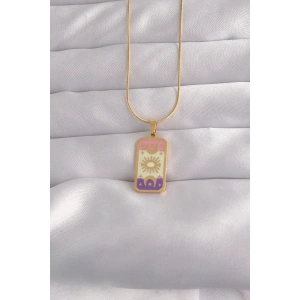 Mey İthalat® 316L Çelik Gold Renk Karışık Mineli Ay Figür Tarot Kolye