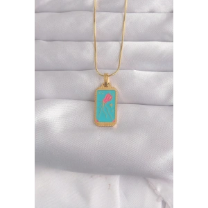 Mey İthalat® 316L Çelik Gold Renk Mavi Mineli Tarot Kolye