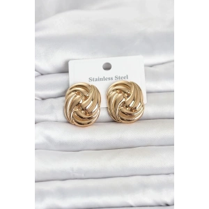Mey İthalat® 316L Çelik Gold Renk Motif Desen Model Kadın Küpe