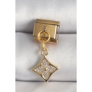 Mey İthalat® 316L Çelik Gold Renk Sallantı Zirkon Taşlı Çiçek İşlemeli Nomination Charm