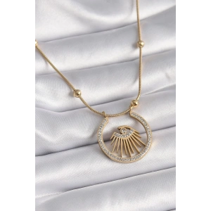 Mey İthalat® 316L Çelik Gold Renk Zirkon Taşlı Göz Model Kadın Kolye