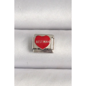 Mey İthalat® 316L Çelik Gümüş Renk Best Man Yazılı Kırmızı Kalp İşlemeli Nomination Charm