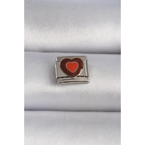 Mey İthalat® 316L Çelik Gümüş Renk Kahverengi Kalp İşlemeli Nomination Charm