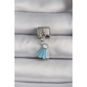Mey İthalat® 316L Çelik Gümüş Renk Mavi Renk Sallantı Elbise Model Nomination Charm