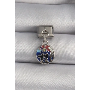Mey İthalat® 316L Çelik Gümüş Renk Sallantı Dünya Model Nomination Charm