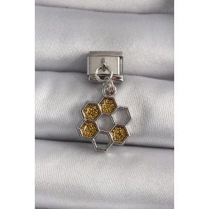 Mey İthalat® 316L Çelik Gümüş Renk Sallantı Simli Bal Beteği Model Nomination Charm