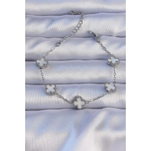 Mey İthalat® 316L Çelik Gümüş Renk Sedefli Baby Boy Yonca Model Bileklik