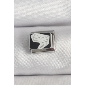 Mey İthalat® 316L Çelik Gümüş Renk Siyah Beyaz Kuş İşlemeli Nomination Charm