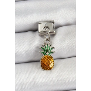 Mey İthalat® 316L Çelik Sallantılı Ananas Model Gümüş Renk Nomination Charm