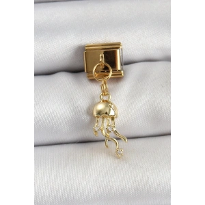 Mey İthalat® 316L Çelik Sallantılı Zirkon Taşlı Deniz Anası Model Gold Renk Nomination Charm