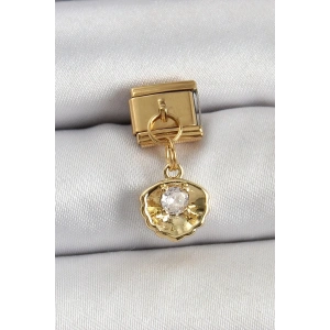 Mey İthalat® 316L Çelik Sallantılı Zirkon Taşlı İstiridye Model Gold Renk Nomination Charm