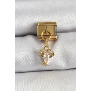 Mey İthalat® 316L Çelik Sallantılı Zirkon Taşlı Yengeç Model Gold Renk Nomination Charm