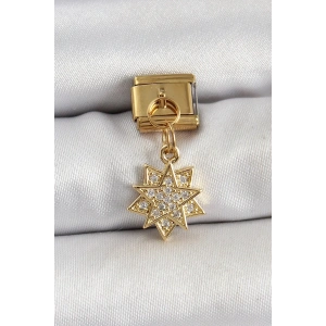 Mey İthalat® 316L Çelik Sallantılı Zirkon Taşlı Yıldız Model Gold Renk Nomination Charm