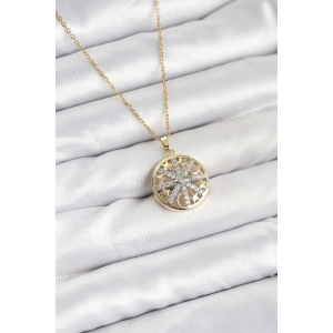 Mey İthalat® 316L Çelik Zincir Gold Renk Zirkon Taşlı Kadın Kolye