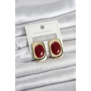Mey İthalat® Bordo Renk Kare Model Vintage Kadın Küpe