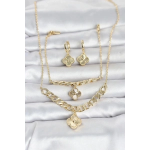 Mey İthalat® Gold Renk Pirinç Kolye Bileklik ve Küpe Seti
