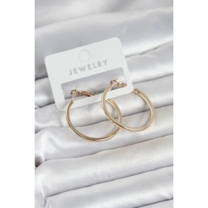 Mey İthalat® Gold Renk Pirinç Köşeli Kenar Halka 32 mm Kadın Küpe