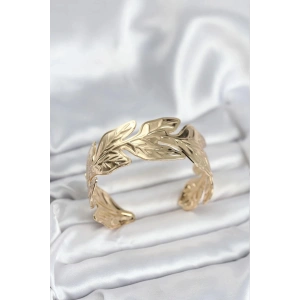 Mey İthalat® Gold Renk Pirinç Levha Yaprak Model Kadın Bileklik