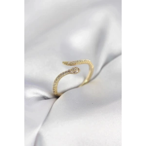 Mey İthalat® Gold Renk Yılan Model Zirkon Taşlı Kadın Yüzük
