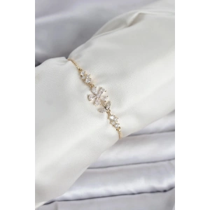 Mey İthalat® Gold Renk Zirkon Taşlı Papatya Model Asansörlü Kadın Bileklik