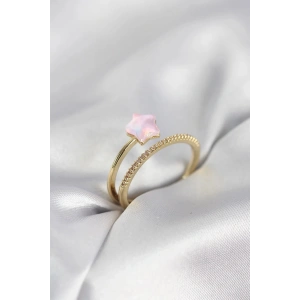 Mey İthalat® Gold Renk Zirkon Taşlı Pembe Halley Model Kadın Yüzük