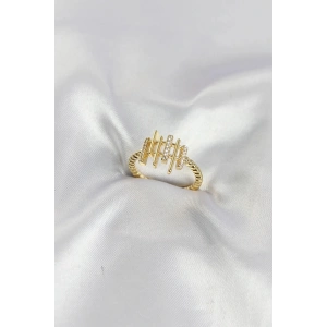Mey İthalat® Gold Renk Zirkon Taşlı Sütun Model Kadın Yüzük