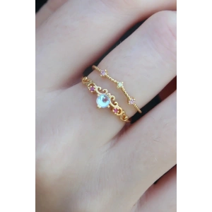 Mey İthalat® Gold Renk Zirkon Taşlı Taç Model Kadın Yüzük