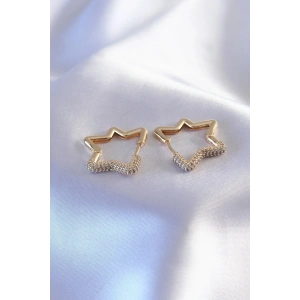 Mey İthalat® Gold Renk Zirkon Taşlı Yıldız Model Kadın Küpe