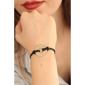 Mey İthalat® HAPPY (Mutlu) Siyah Deri İpli Unisex Mood Bileklik