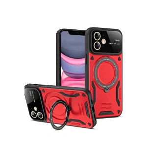Mey İthalat®  iPhone 11 Kılıf Joy Lens Standlı Kapak - Kırmızı