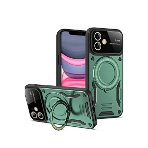 Mey İthalat®  iPhone 11 Kılıf Joy Lens Standlı Kapak - Koyu Yeşil